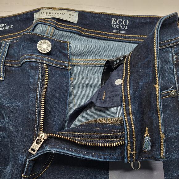 Liverpool Kingston Modern Slim Straight Jeans Dark Stanton Wash Button Zip 30x34 - Picture 7 of 13